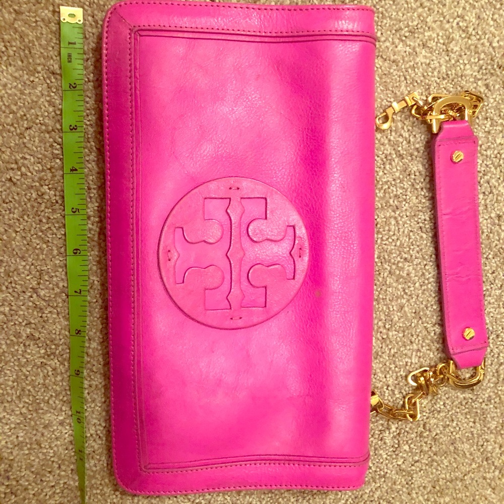 Hot pink Tory Burch clutch purse crossbody handbag
